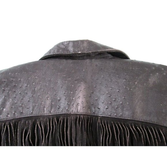 Suede Fringed Ostrich Print Leather Vintage Ladies M Jacket Broad Shoulder GUC - Picture 16 of 16